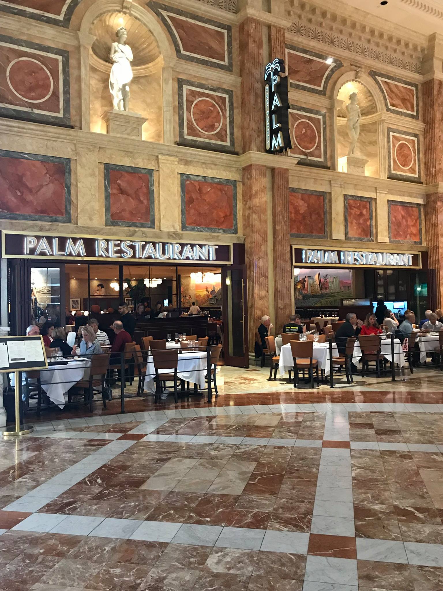 Pictures of Palm Restaurant at Caesars Palace/Forum Shops, steak, vegetables, and dessert